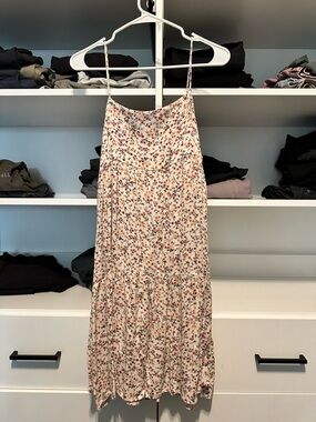 Floral Slip Midi Dress in Cream size M pink blush